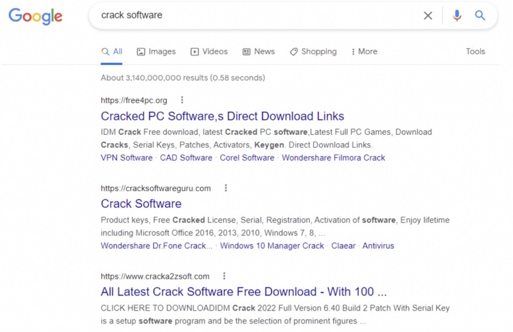 Các trang web có chứa mã độc NullMixer đều xuất hiện trên top đầu công cụ tìm kiếm của Google (Ảnh chụp màn hình). Các trang web có chứa mã độc NullMixer đều xuất hiện trên top đầu công cụ tìm kiếm của Google (Ảnh chụp màn hình).