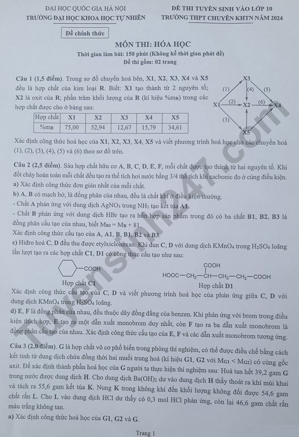 Đề thi vật lý, hóa học Chuyên Khoa học tự nhiên, kết thúc kỳ thi căng não - 1