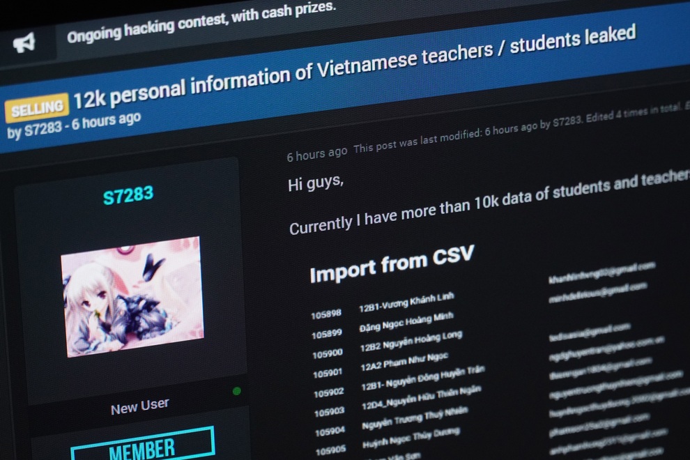 Hacker rao bán hơn 12.000 hồ sơ của giáo viên, sinh viên Việt Nam? - 1 Hacker rao bán hơn 12.000 hồ sơ của giáo viên, sinh viên Việt Nam? - 1