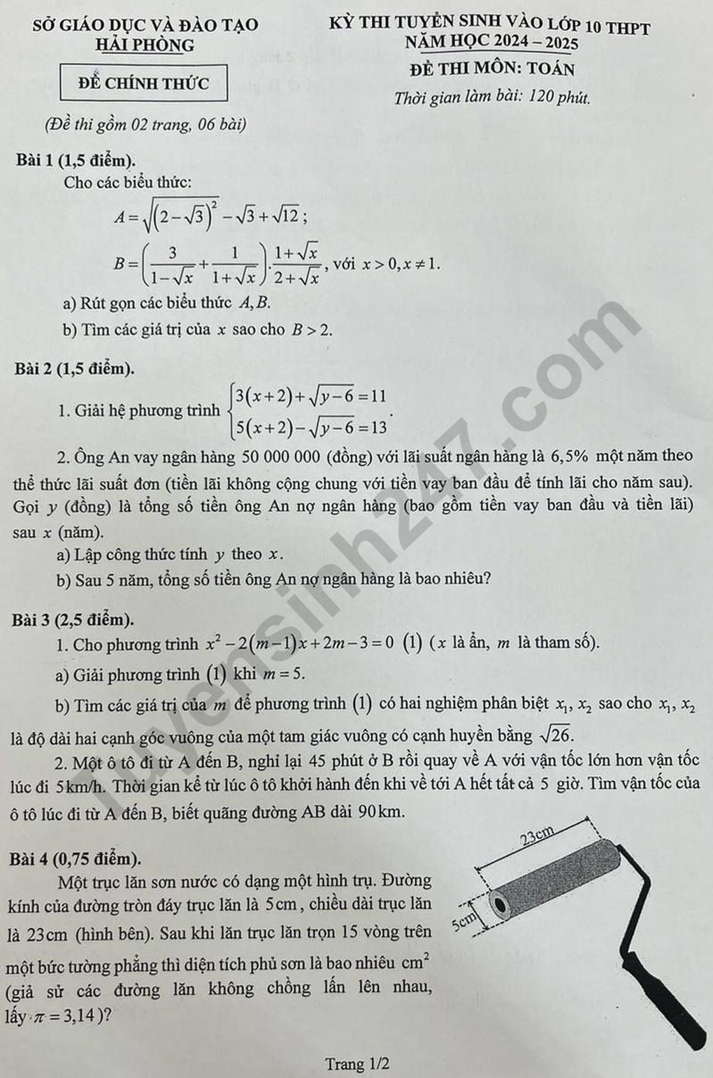Đáp án, đề thi tất cả các môn kỳ thi lớp 10 tại Hải Phòng năm 2024 - 6 Đáp án, đề thi tất cả các môn kỳ thi lớp 10 tại Hải Phòng năm 2024 - 6