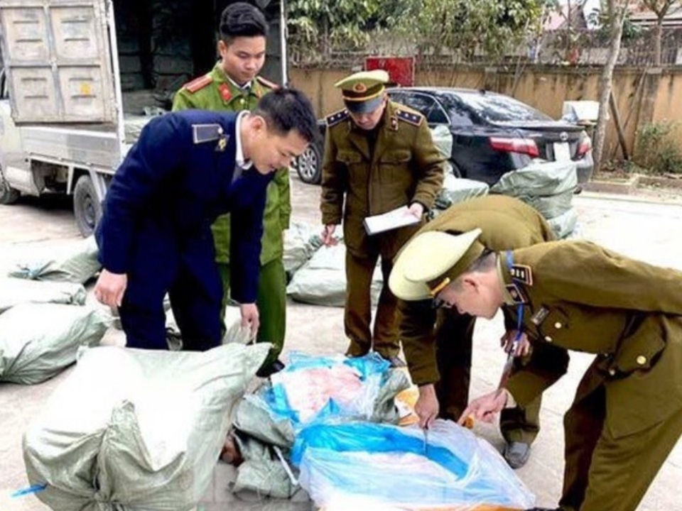 Phát hiện xe ô tô vận chuyển hơn 2 tấn nầm lợn hôi thối - 1 Phát hiện xe ô tô vận chuyển hơn 2 tấn nầm lợn hôi thối - 1