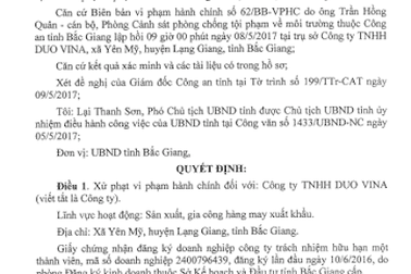 Bắc Giang: Thêm một công ty may “bức tử” môi trường nhận án phạt