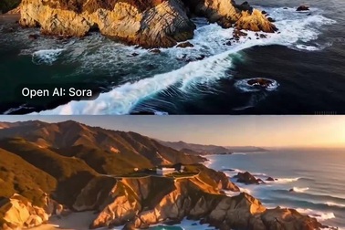 Video tạo ra từ AI với yêu cầu về bãi biển, những con sóng lúc mặt trời lặn