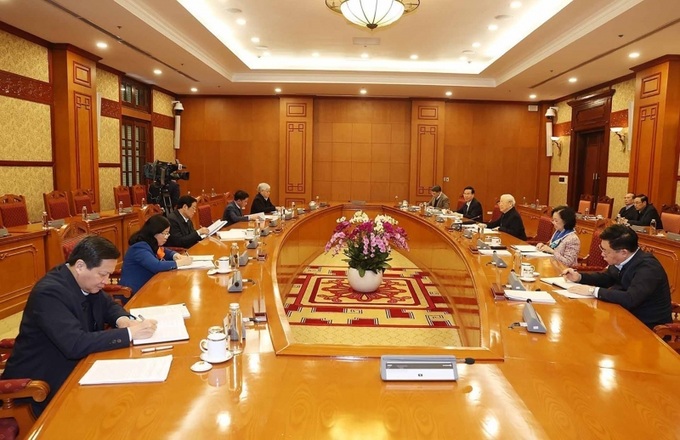 Tổng Bí thư Nguyễn Phú Trọng chủ trì cuộc họp của Ban Bí thư Trung ương Đảng. (Nguồn: TTXVN)