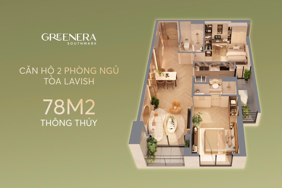 Greenera Southmark: Căn hộ 2 phòng ngủ 78m2 đáp ứng nhu cầu sống sang tại Nam Hà Nội - 2