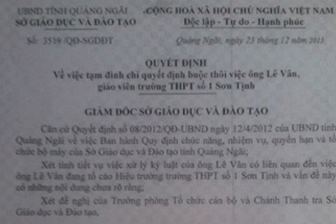 Sở GD-ĐT Quảng Ngãi đình chỉ quyết định hiệu trưởng “buộc thôi việc” giáo viên