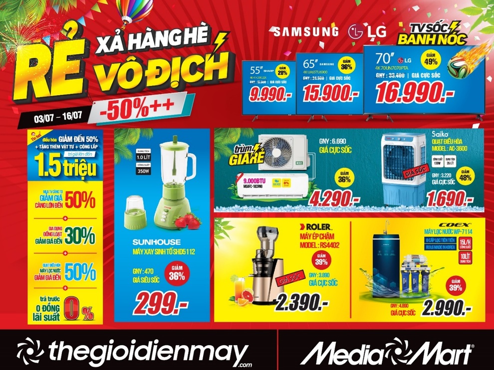 Siêu thị điện máy MediaMart xả hàng hè giảm sốc 50 % - 1 Siêu thị điện máy MediaMart xả hàng hè giảm sốc 50 % - 1
