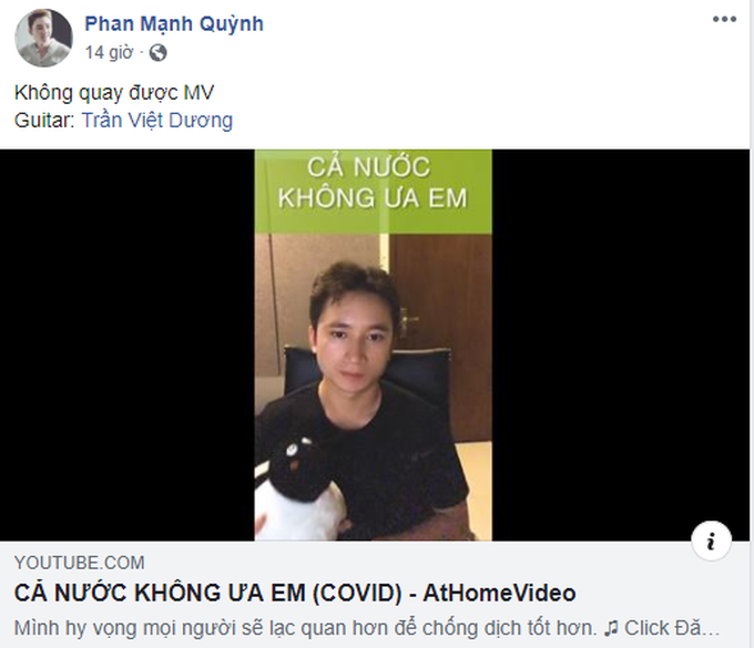 Phan Mạnh Quỳnh đàn hát tại nhà bài mới Cả Nước Không Ưa Em, mô tả Covid-19 như một cô gái siêu khó ưa, đi đâu cũng bị ghét - Ảnh 2. Phan Mạnh Quỳnh đàn hát tại nhà bài mới Cả Nước Không Ưa Em, mô tả Covid-19 như một cô gái siêu khó ưa, đi đâu cũng bị ghét - Ảnh 2.
