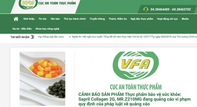 Cảnh báo của Cục An toàn thực phẩm về 2 sản phẩm thực phẩm bảo vệ sức khoẻ vi phạm quy định về quảng cáo.