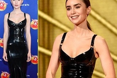 Lily Collins lộ thân hình "cò hương" trong bộ váy nhựa