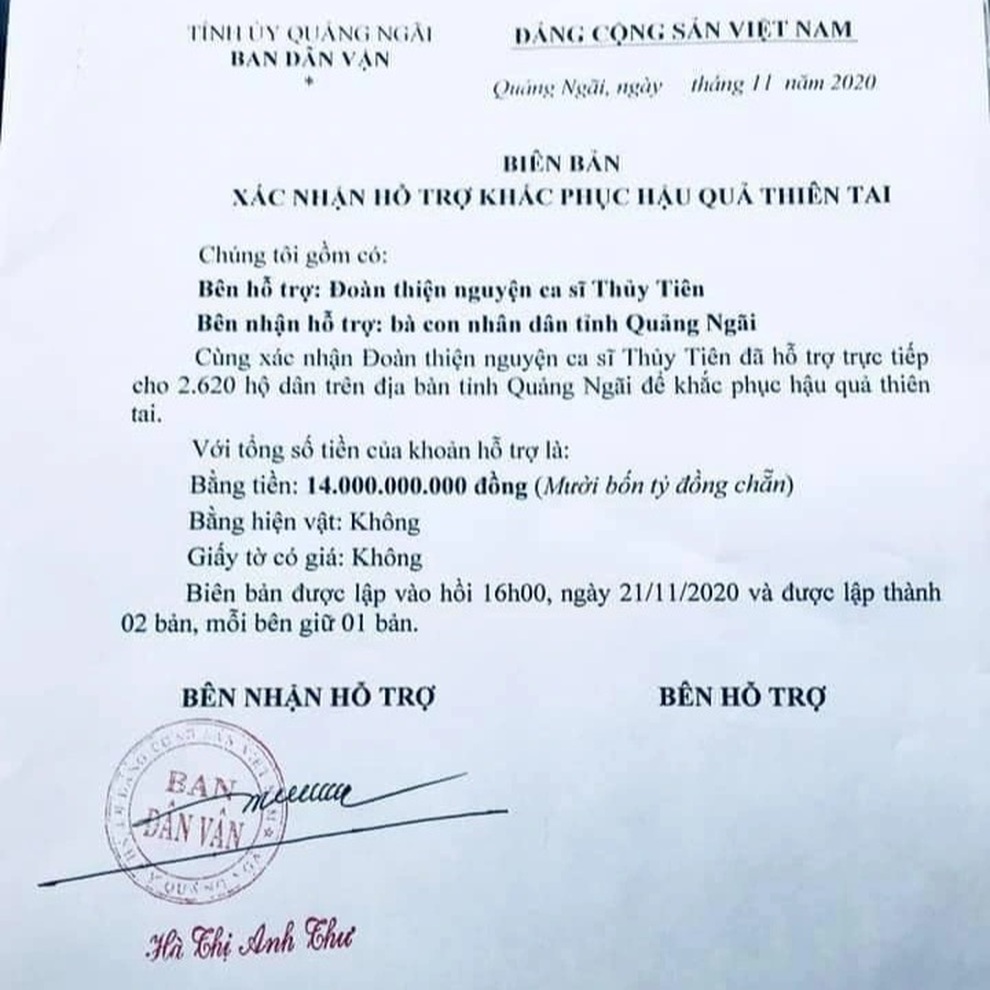 Quảng Ngãi lên tiếng xác nhận ca sĩ Thủy Tiên hỗ trợ người dân 14 tỷ đồng - 3 Quảng Ngãi lên tiếng xác nhận ca sĩ Thủy Tiên hỗ trợ người dân 14 tỷ đồng - 3
