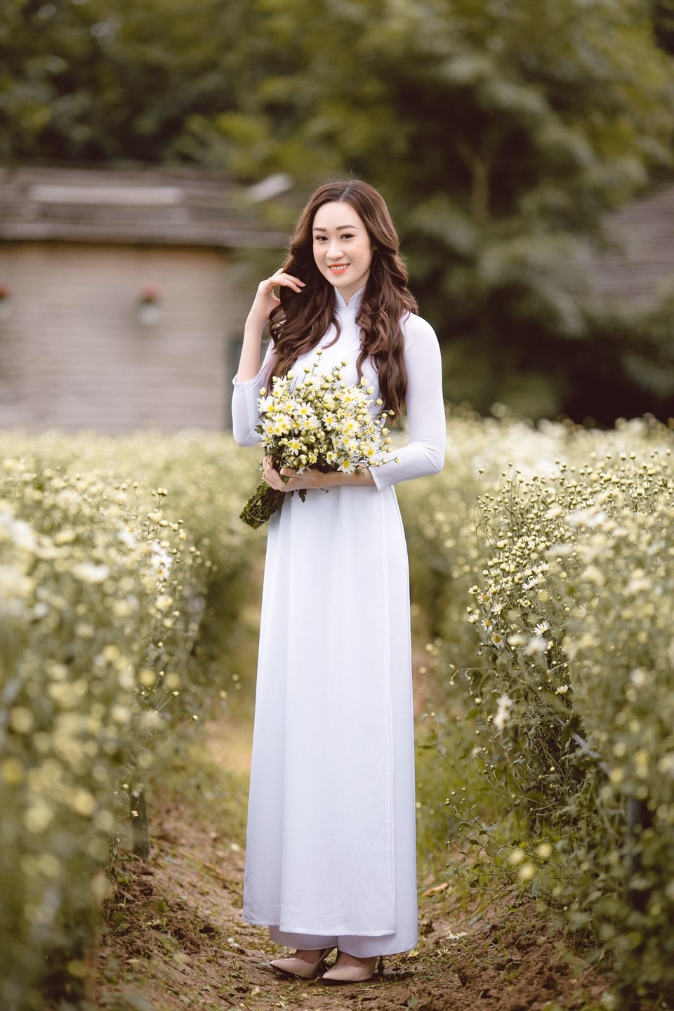 Anika Trinh Trinh nền nã với áo dài trắng và cúc họa mi - 2 Anika Trinh Trinh nền nã với áo dài trắng và cúc họa mi - 2