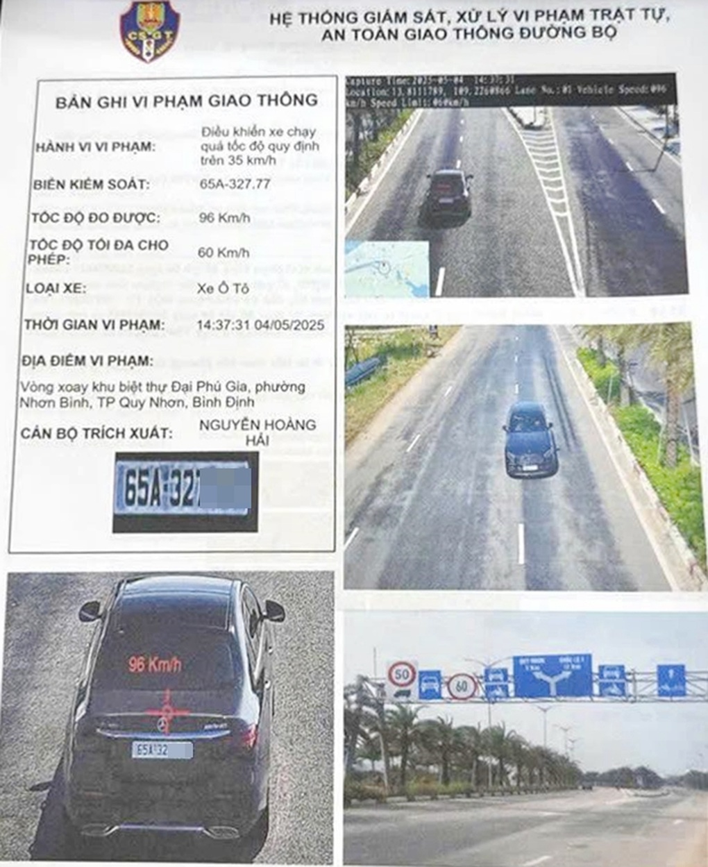 Ô tô con 14 lần vi phạm tốc độ, chạy 96km/h trong khu dân cư - 1 Ô tô con 14 lần vi phạm tốc độ, chạy 96km/h trong khu dân cư - 1