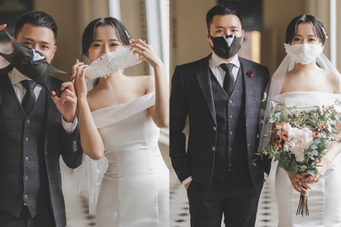 Cặp đôi biến khẩu trang thành phụ kiện "độc" chụp ảnh cưới