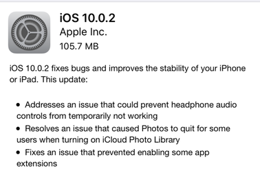 Apple tung bản cập nhật iOS 10.0.2, đã sửa lỗi tai nghe EarPods