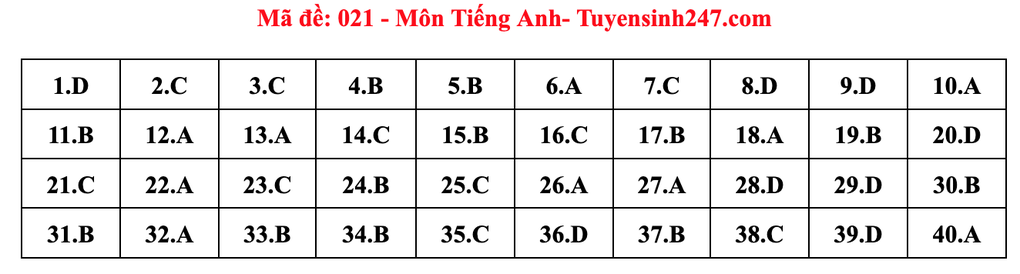 Gợi ý đáp án môn tiếng Anh thi vào lớp 10 năm 2025 của Hà Nội - 21 Gợi ý đáp án môn tiếng Anh thi vào lớp 10 năm 2025 của Hà Nội - 21