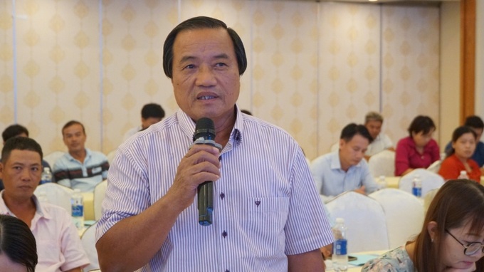 Ông Lê Văn Quyết, Chủ tịch HĐQT Hợp tác xã Nông nghiệp Công nghệ cao Long Thành Phát phát biểu tại hội nghị.