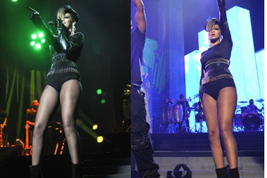 Rihanna khoe chân đẹp trong show diễn mới