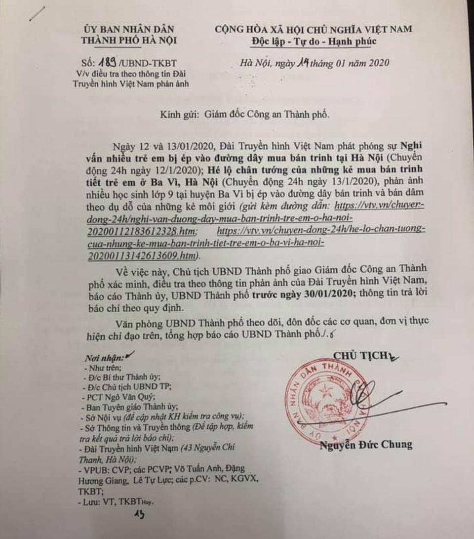 Giao Công an Hà Nội điều tra nghi án môi giới mua bán trinh tiết trẻ em ở Ba Vì - 1 Giao Công an Hà Nội điều tra nghi án môi giới mua bán trinh tiết trẻ em ở Ba Vì - 1