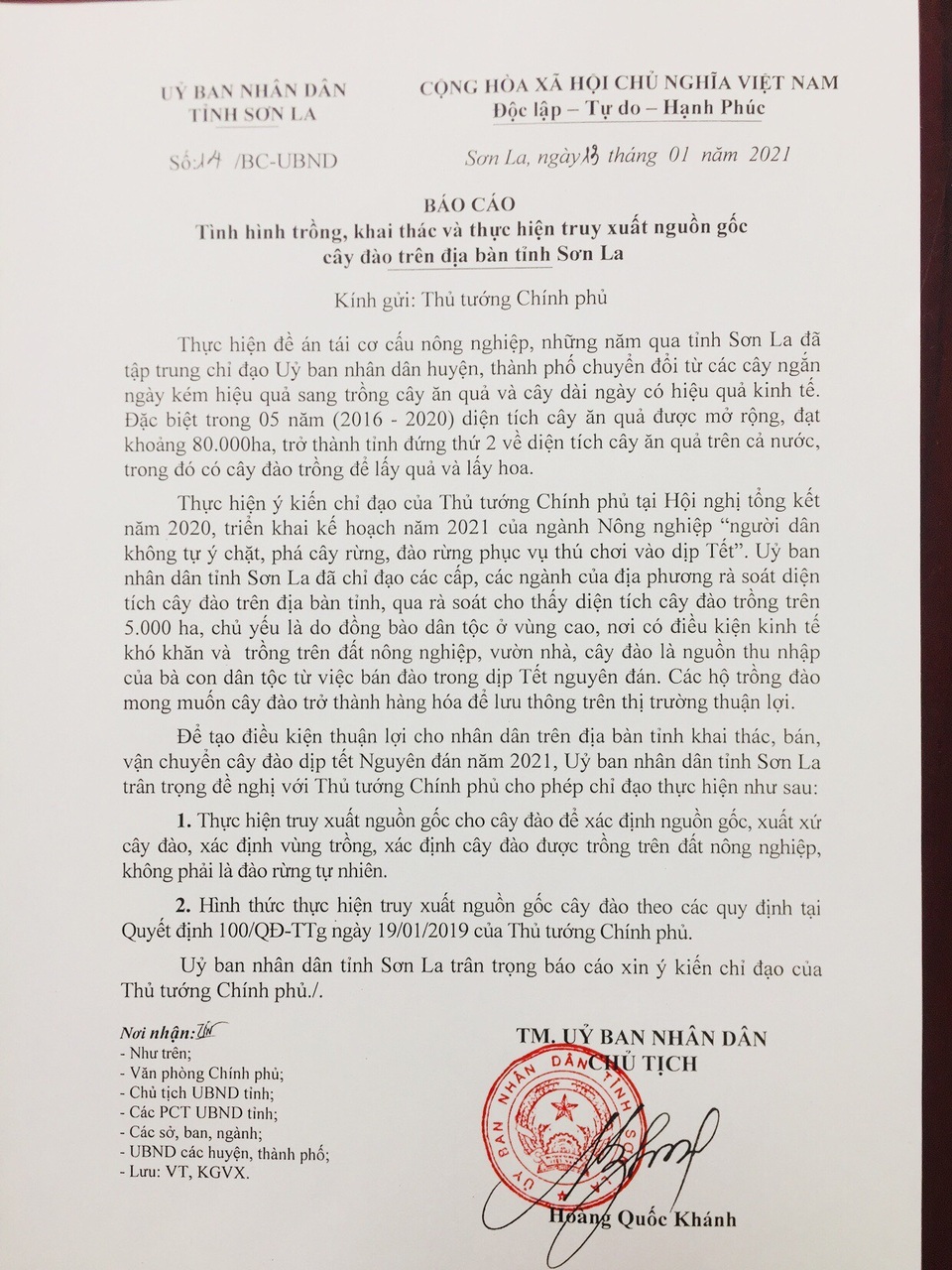 Sơn La đề nghị Thủ tướng cho phép truy xuất nguồn gốc cây đào - 1 Sơn La đề nghị Thủ tướng cho phép truy xuất nguồn gốc cây đào - 1