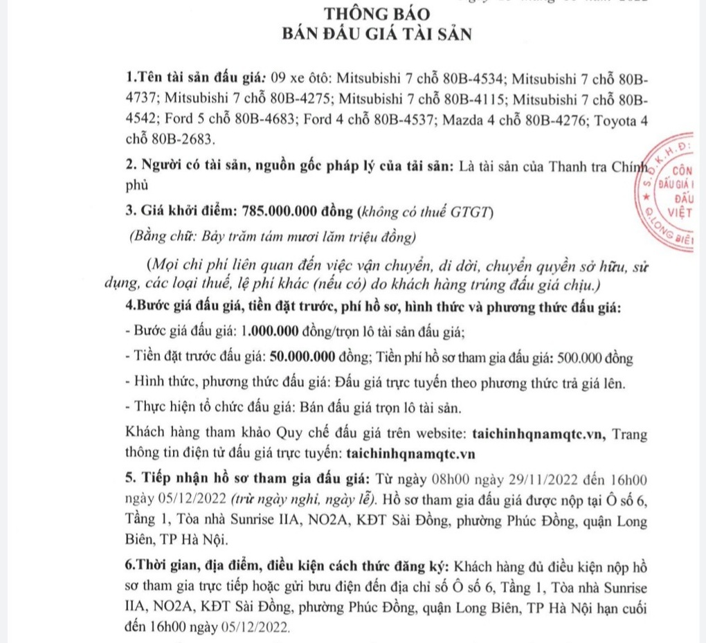 Đấu giá 9 ô tô biển xanh của Thanh tra Chính phủ, khởi điểm 785 triệu đồng - 1 Đấu giá 9 ô tô biển xanh của Thanh tra Chính phủ, khởi điểm 785 triệu đồng - 1