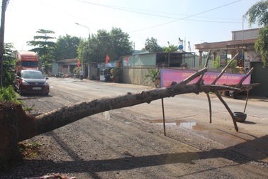 Người dân dựng rào chặn xe quá tải