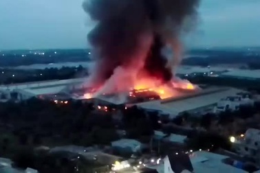 Công ty gỗ rộng 5.000m2 ở Bình Dương bốc cháy