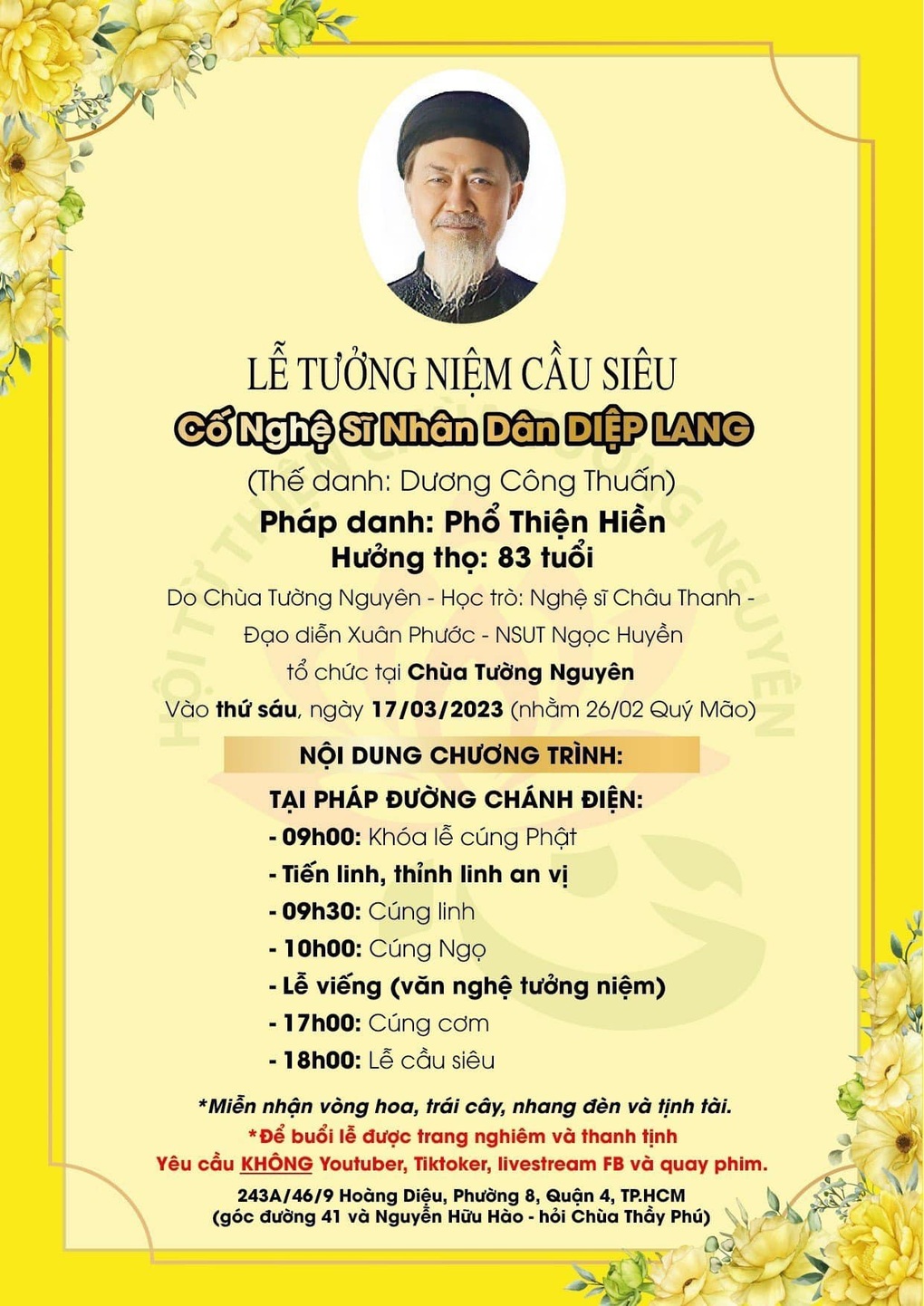 Lý do gia đình NSND Diệp Lang không nhận phúng điếu tại lễ tưởng niệm - 1 Lý do gia đình NSND Diệp Lang không nhận phúng điếu tại lễ tưởng niệm - 1