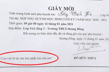 "Tác giả" giấy mời "Con cái là tài sản lớn nhất của cha mẹ" bị nhắc nhở