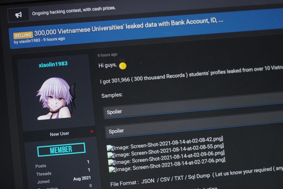 Hacker rao bán hơn 12.000 hồ sơ của giáo viên, sinh viên Việt Nam? - 2 Hacker rao bán hơn 12.000 hồ sơ của giáo viên, sinh viên Việt Nam? - 2