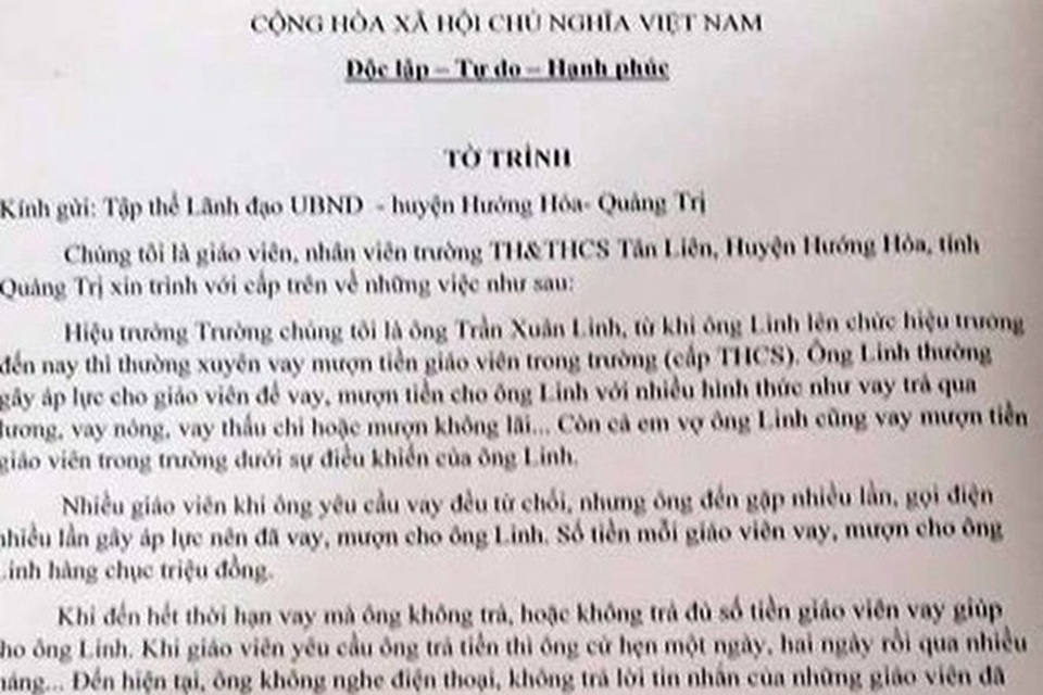 “Hiệu trưởng vay tiền giáo viên không trả” bị đề xuất kỷ luật khiển trách - 2 “Hiệu trưởng vay tiền giáo viên không trả” bị đề xuất kỷ luật khiển trách - 2