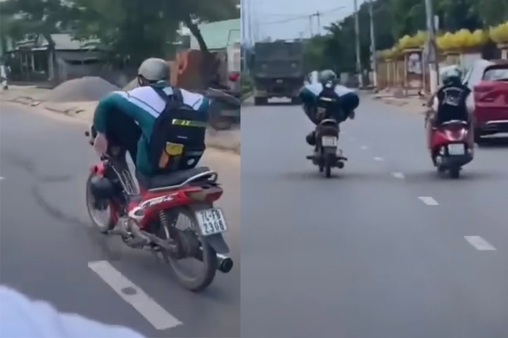 Nam sinh lớp 11 lái xe bằng chân chạy băng băng trên đường - 1 Nam sinh lớp 11 lái xe bằng chân chạy băng băng trên đường - 1