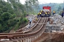 Hàng trăm người sửa "chiếc võng đường sắt" trên hành trình Bắc - Nam