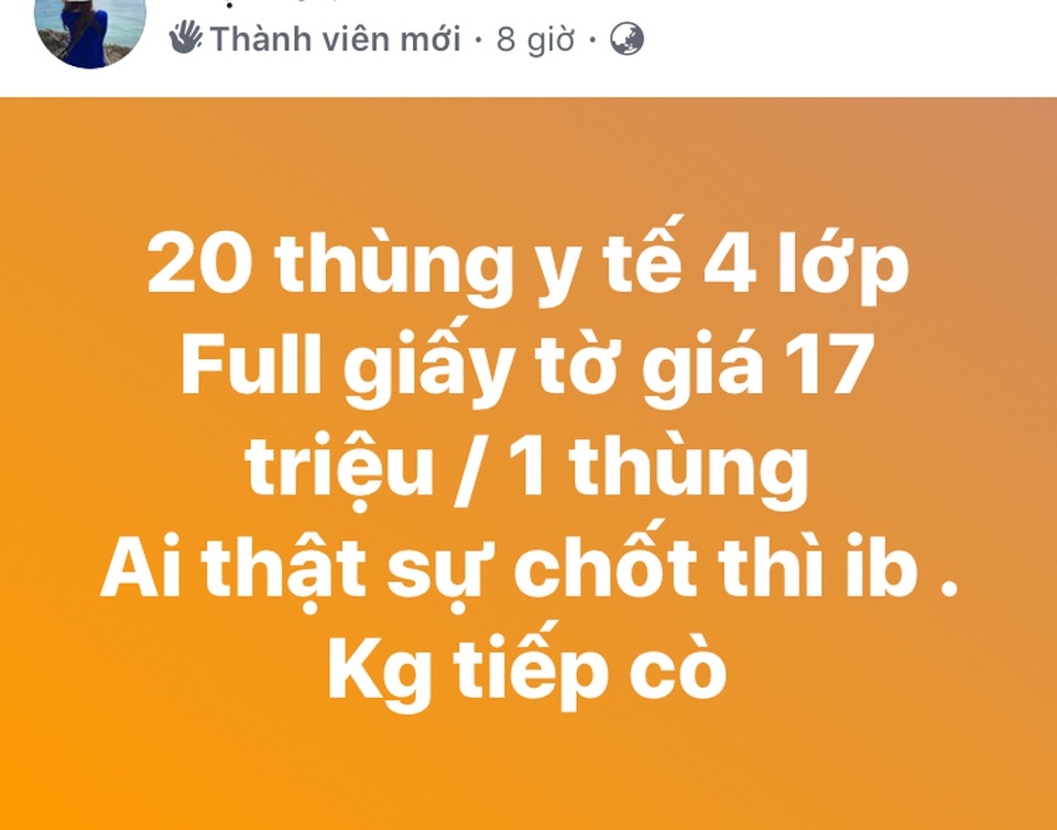Khẩu trang “chợ mạng” gần 400.000 đồng/hộp, lừa lọc nhau... “giật tiền cọc” - 2 Khẩu trang “chợ mạng” gần 400.000 đồng/hộp, lừa lọc nhau... “giật tiền cọc” - 2