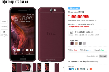 HTC One A9 có giá chính hãng 11,9 triệu đồng, bán từ 17/11