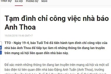 Báo Tuổi trẻ tạm đình chỉ công việc nhà báo Anh Thoa