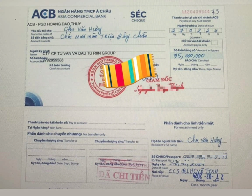 Bị rút 95 triệu đồng trong tài khoản ACB, nghi do bị giả con dấu, chữ ký - 1 Bị rút 95 triệu đồng trong tài khoản ACB, nghi do bị giả con dấu, chữ ký - 1