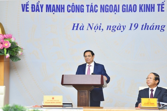 Thủ tướng Phạm Minh Chính phát biểu ý kiến chỉ đạo tại Hội nghị đẩy mạnh công tác ngoại giao kinh tế phục vụ phát triển đất nước.