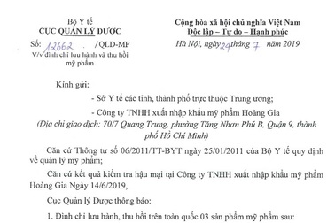 Đình chỉ lưu hành và thu hồi trên toàn quốc 3 sản phẩm mỹ phẩm Holika Holika