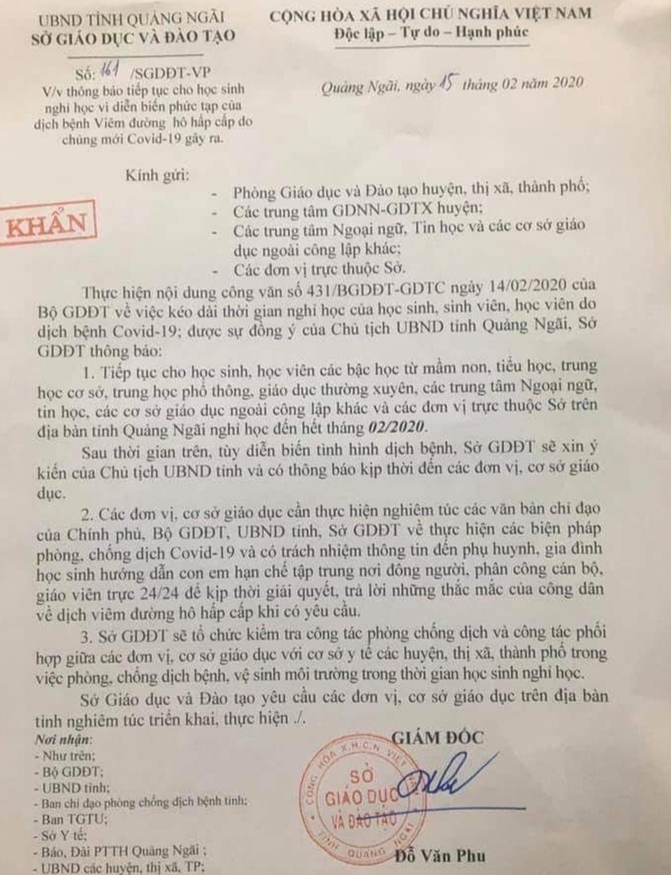 Quảng Ngãi: Học sinh nghỉ đến hết tháng 2, giáo viên trực 24/24h - 1 Quảng Ngãi: Học sinh nghỉ đến hết tháng 2, giáo viên trực 24/24h - 1