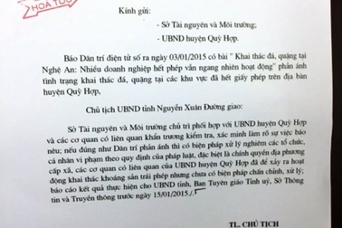 UBND tỉnh Nghệ An chỉ đạo Sở TNMT, UBND huyện Quỳ Hợp kiểm tra vụ việc báo Dân trí phản ánh