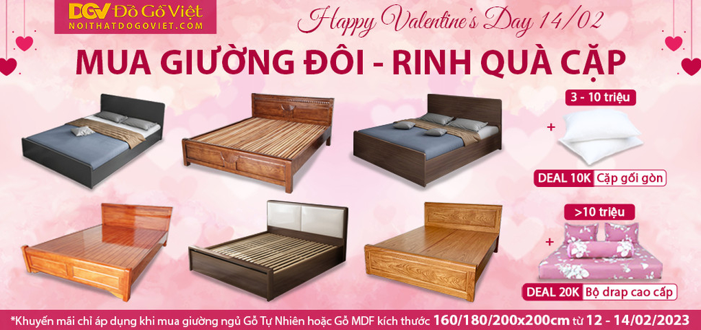 Ưu đãi 14/2 Mua giường đôi - rinh quà cặp tại Đồ Gỗ Việt - 1 Ưu đãi 14/2 Mua giường đôi - rinh quà cặp tại Đồ Gỗ Việt - 1