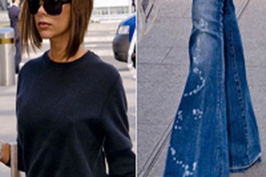 Bà Beck lăng-xê quần jean ống loe, rách gấu