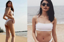 Á hậu Thùy Dung diện bikini nhỏ xíu, "khoe" vóc dáng quyến rũ trên biển