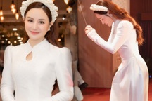 Ca sĩ Vy Oanh xinh đẹp rạng rỡ, được chồng hộ tống đi cúng Tổ