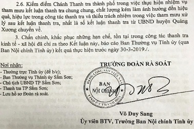 Chánh Thanh tra thành phố Sầm Sơn bị đề nghị kiểm điểm