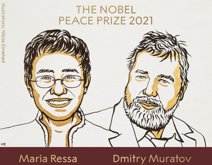 Hai nhà báo đoạt Giải Nobel Hòa bình 2021. Nguồn: nobelprizer.org.