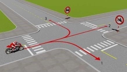 Theo hướng mũi tên, những hướng nào xe mô tô được phép đi?