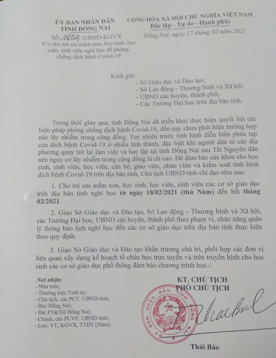 Vừa đi học 1 ngày, học sinh Đồng Nai lập tức được cho nghỉ - 1 Vừa đi học 1 ngày, học sinh Đồng Nai lập tức được cho nghỉ - 1