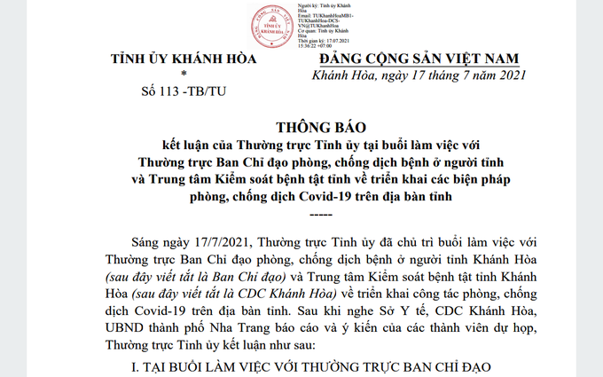 Tỉnh ủy Khánh Hòa thống nhất chủ trương tiếp nhận người dân về cách ly tại khách sạn